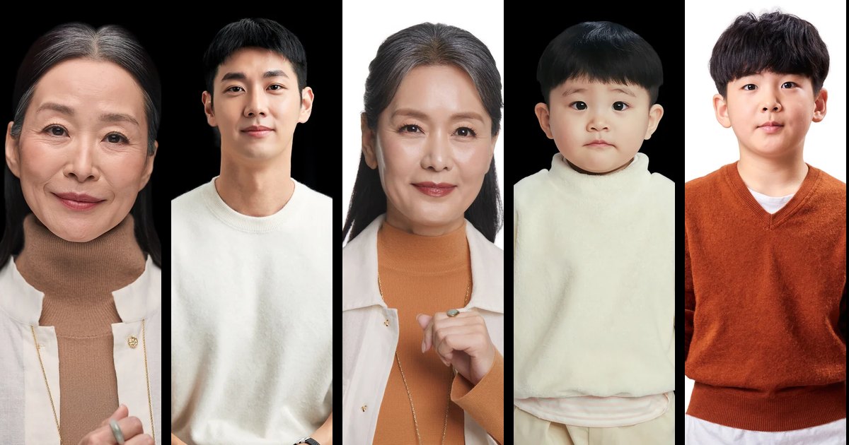 Five casting portraits side by side, adult cast and young talent
